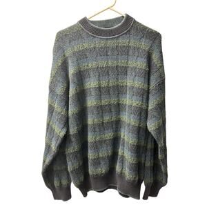 VTG Dad Style Stripe Pattern Sweater Adult XL Blue And Green Geoffrey Beene Y2K